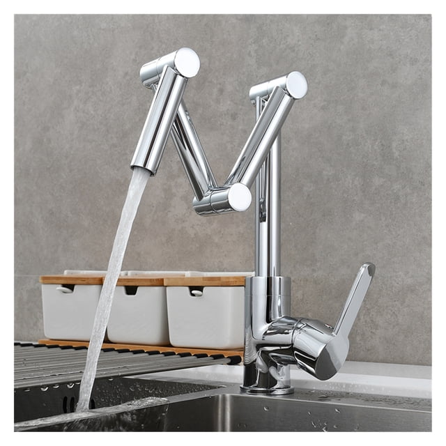 Brass Pot Filler Faucet Deck Mounted Three-Section Extension Folding Kitchen Faucet Triple Joint Swing Arm For Hot And Cold ,Effortless Installation