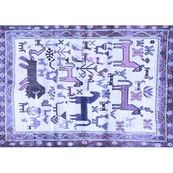 Ahgly Company Machine Washable Indoor Rectangle Animal Blue Traditional Area Rugs, 2' x 5'