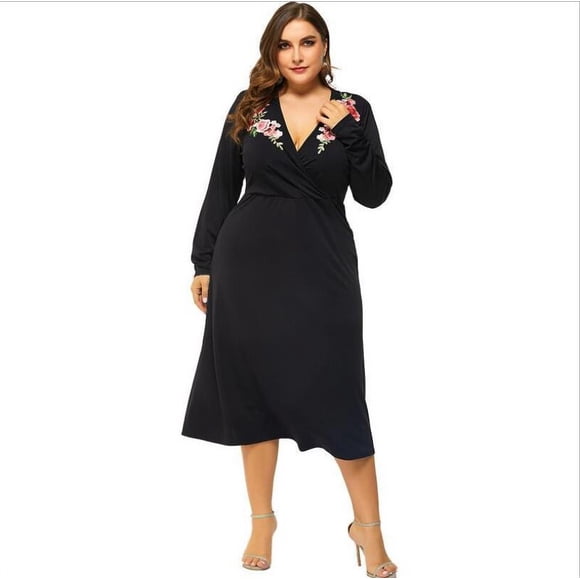 Women's Short Sleeve Mexican Embroidered Floral A-line Cocktail Dress