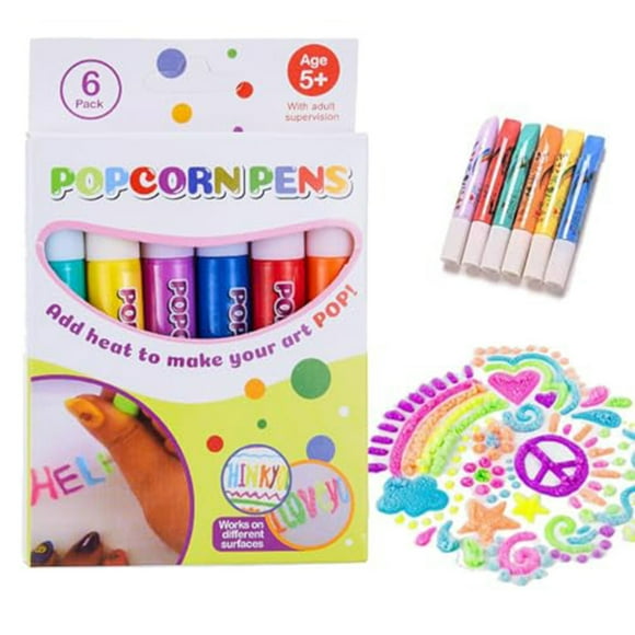 Set de marcadores para dibujo de palomitas de maíz en relieve DIY | Marcadores de textura 3D para niños y manualidades | Bolígrafo mágico seguro y no tóxico | Pack de 6 | Para papel, tarjetas
