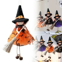 HavenCraft Skirted Hanging Witches Broomstick Dolls Halloween Small Witch Figurine with Skirt Hangable Witch Doll Ornament Doll with Halloween Hanging Decoration for House Room Door and Window Orange