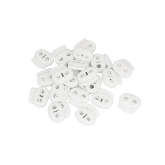 Unique Bargains 5mm Diameter 2 Hole Spring Loaded Cord Locks Clips Ends White 20 Pcs
