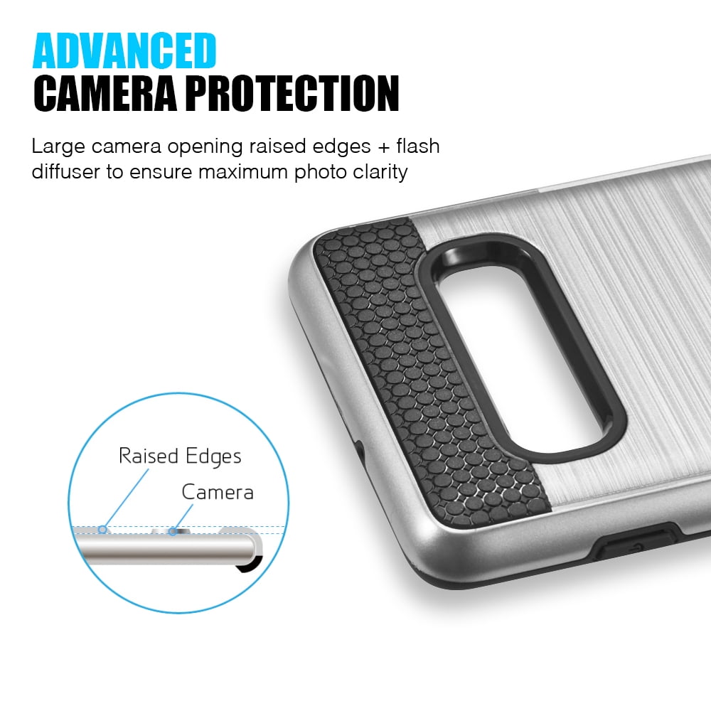 Luxury Dual Layer Hybrid Wallet Case for Galaxy S10 Plus (Silver) w/ Credit Card ID Slot Holder & Deluxe Stereo Hands-Free Headset -Ultra Lightweight, Button Covers, Shock Absorption, Raised Lip Guard