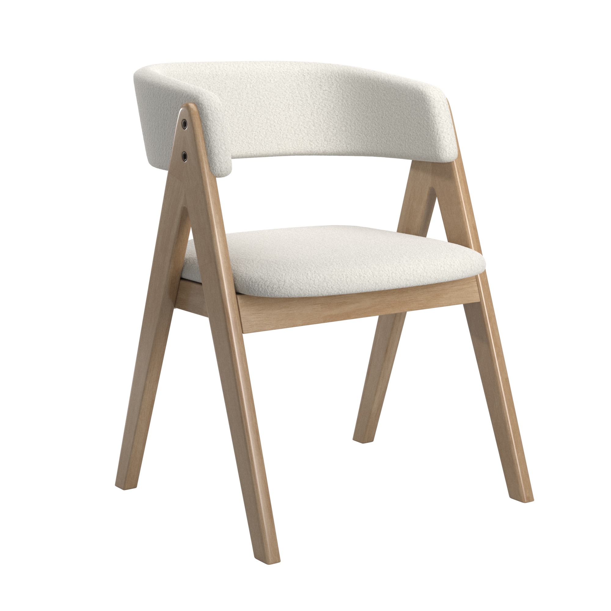 Weston Home Saare  Modern White Boucle Wood Dining Chairs, Natural Finish (Set of 2)