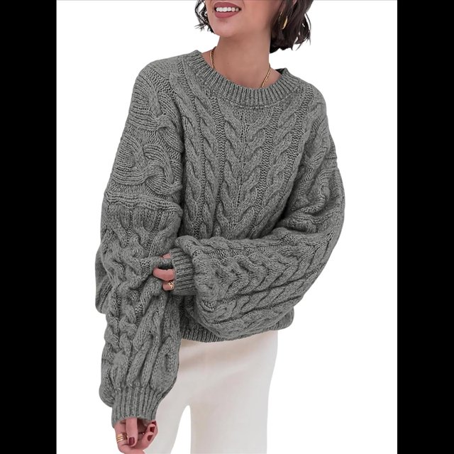 Suéteres de Mujer de Otoño, de Punto , de Larga, Cuello Redondo, Suéteres Holgados y Gruesos. Gris M