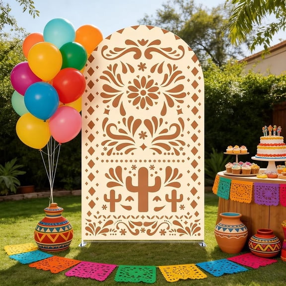 Mexican Fiesta Cielito Lindo Stretch Arch Cover Backdrop for Wedding Bridal Shower Shower Birthday Party Terracotta Orange Decoration (G-3741,6FT (6x2.6ft))