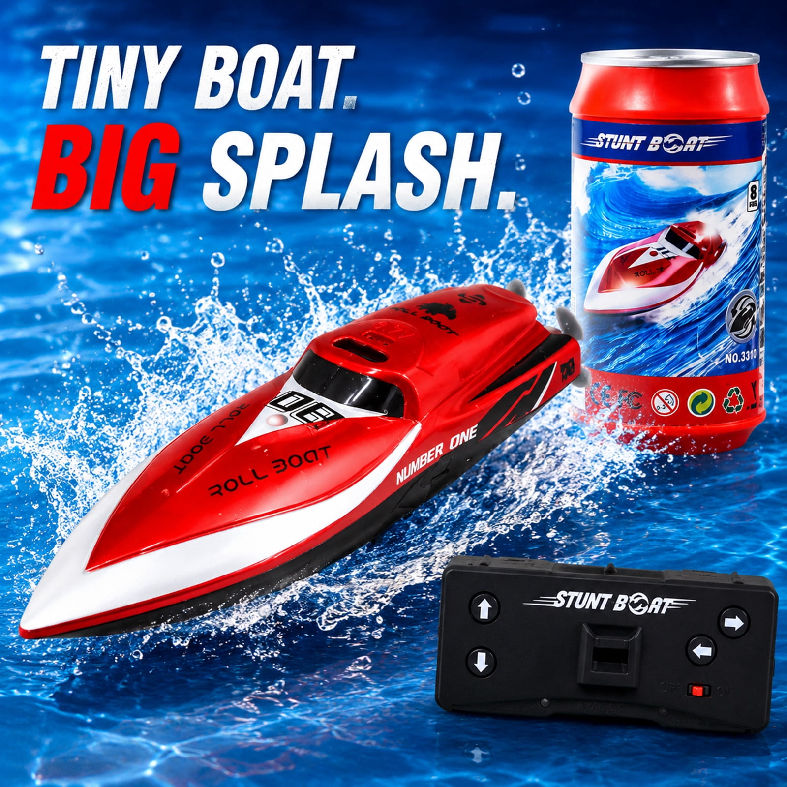 Funtogether toys Mini RC Boat 2.4Ghz Remote Control Watercraft with Rechargeable Battery, Red