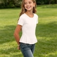 thumbnail image 6 of BLTIBY Girls Cap Sleeve Shirts Crew Neck Cute Summer Ruffle Hem Tops Loose Casual Short Sleeve Tees Soft Kids Clothes White 5-6 Years, 6 of 9