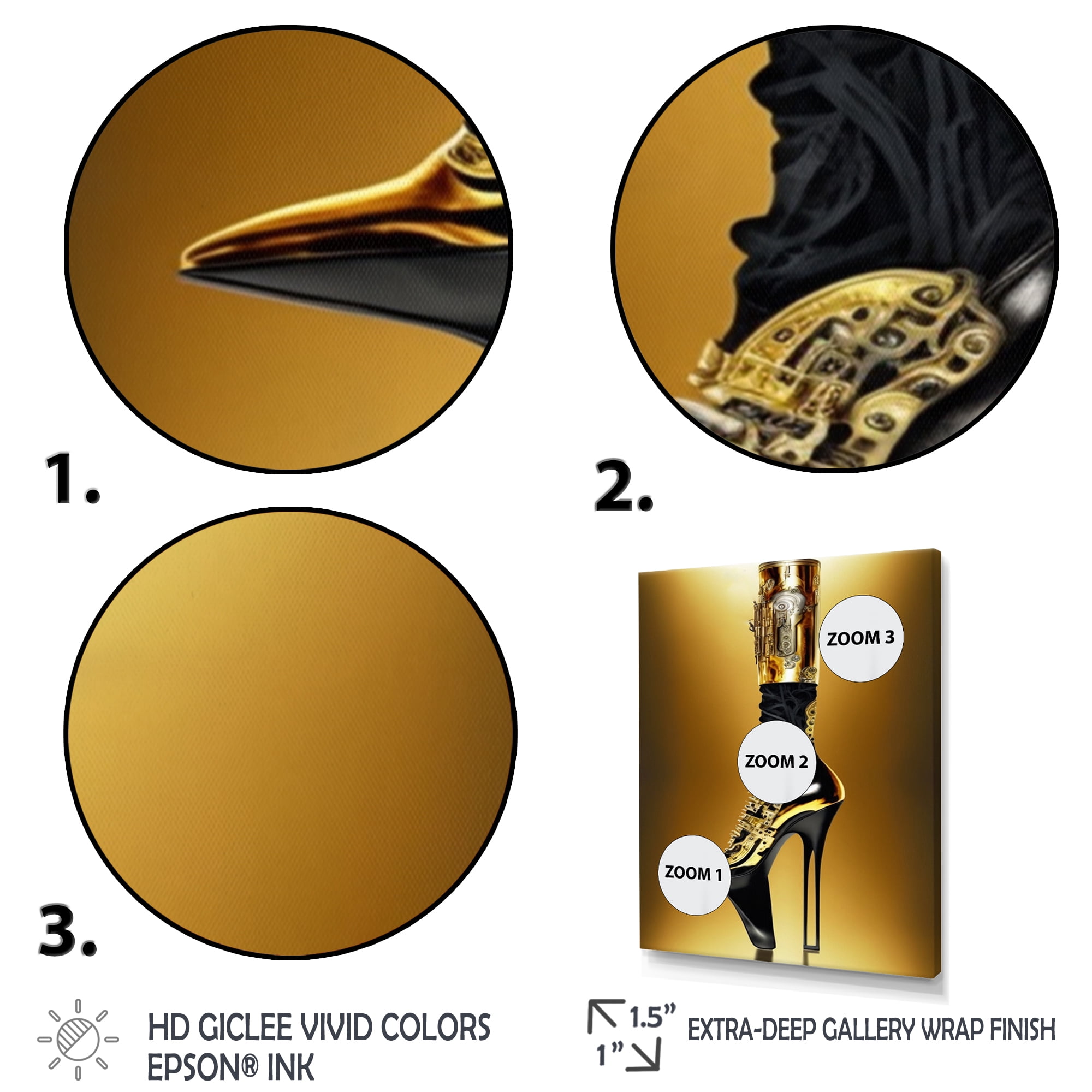 Designart Golden Mechanic High Heel VI Canvas Wall Art