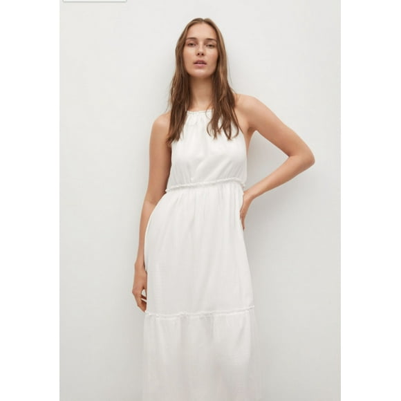 Mango Robe Midi Dos Nu Texturée en Blanc Taille 6 US