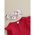 thumbnail image 6 of Baby Girls Christmas Outfit, 3 6 12 18M Long Sleeve Romper with Santa Print Flare Pants and Headband Clothing Set, 6 of 10