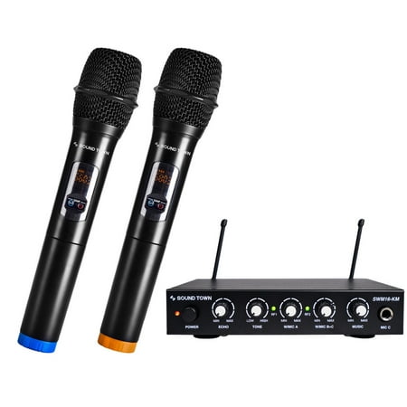 Sound Town UHF 16 Channels Wireless Microphone and Karaoke Mixer System with 2 Handheld Microphones, for Church, School, Wedding, Meeting, Karaoke