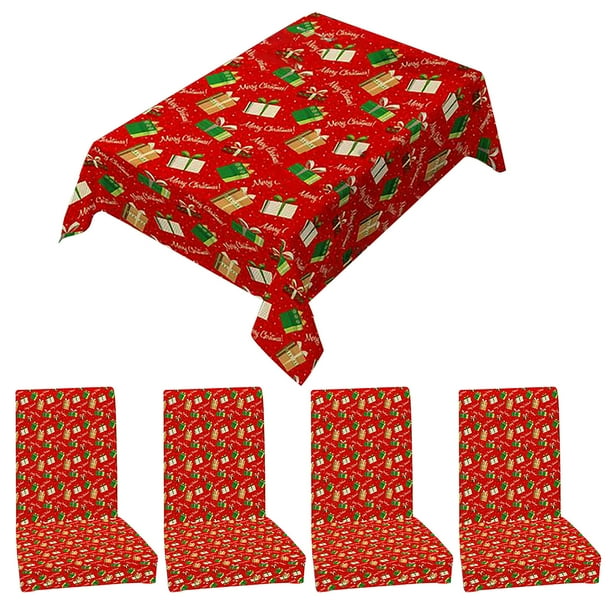 Xihbxyly Mantel Navideño, Diseño Festivo, Poliéster Antimanchas, Mantel y Fundas para Asientos, Decoración para Fiestas Navideñas, Mesas para El Hogar, 140 X 140 Cm, 140 X 180 Cm, 140 X 210 Cm