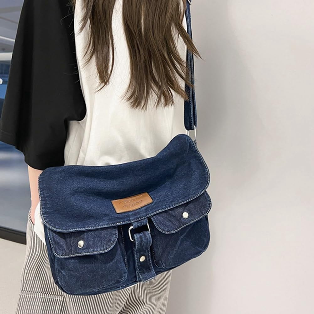 Denim Hobo Crossbody Bag for Women Large Shoulder Handbag Messenger Bag Retro Tote Bag for Casual Work Travel