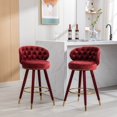 thumbnail image 2 of Counter Height Bar Stools Set of 2 for Kitchen Counter Solid Wood Legs with a fixed height of 360 degrees Claret Red, 2 of 5