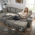 thumbnail image 6 of 113" Sectional Couch with Storage Chaise, 4 Seater Sectional Sofa for Living Room, Corduroy Sleeper Sofa Bed with Pull Out Couch, Adjustable Backrest, Side Pocket & USB Charging Ports (Light Grey), 6 of 8