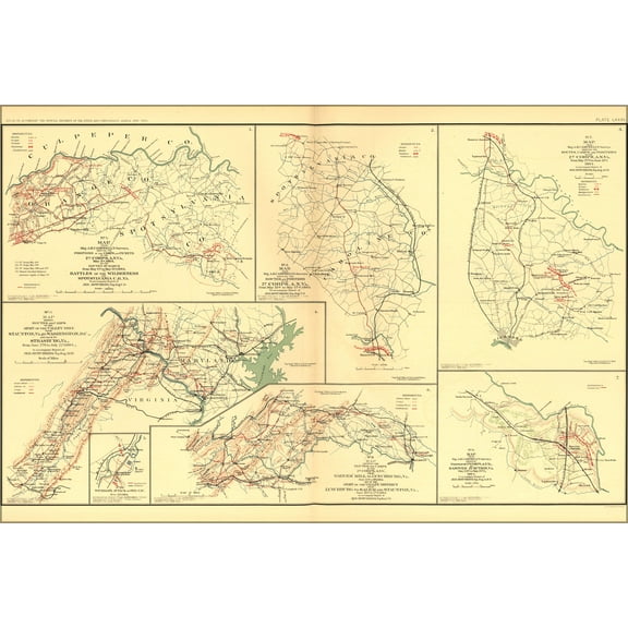 24"x36" Gallery Poster, civil war map Spotsylvania Court House Staunton to Washington DC