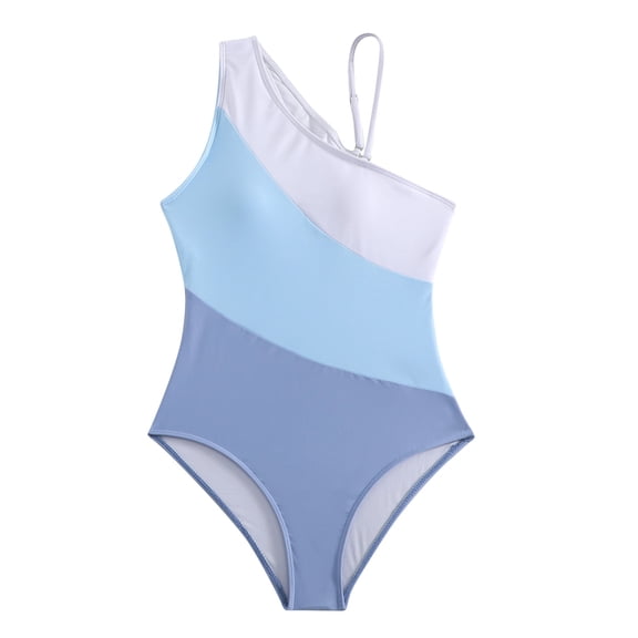 Uaswgudfs Womens One-Shoulder Swimsuit with Diagonal Strap & Color-Blocked Design - Quick-Dry Swimwear for Active Beach/Pool Days Blue L