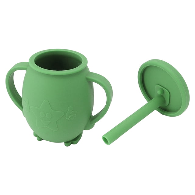 Vaso de silicona verde con pajita de 230 ml y mango antideslizante para beber fácilmente Vaso de entrenamiento para niños pequeños a prueba de derrames