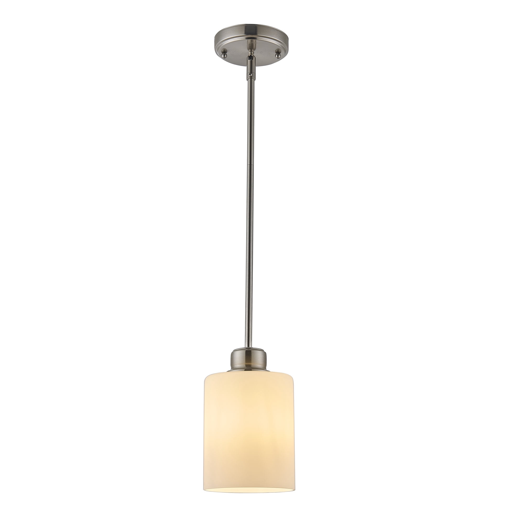 Satin Nickel Haddie 1-Light Mini Pendant, Dimmable with Frosted Glass Shade, Sloped Ceiling Compatible