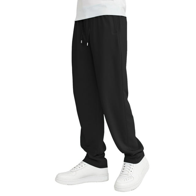 Pantalones cargo deportivos anchos y holgados para hombre: cintura elástica con cordón, mezcla de lino, corte holgado con bolsillos laterales para correr, hacer senderismo o llevar de forma informal.