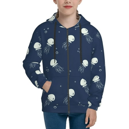 

Hoodies for Women White Jellyfish Long Sleeve Sweatshirt Drawstring Zip Up Hoodie with Pockets Teen Girl Clothes