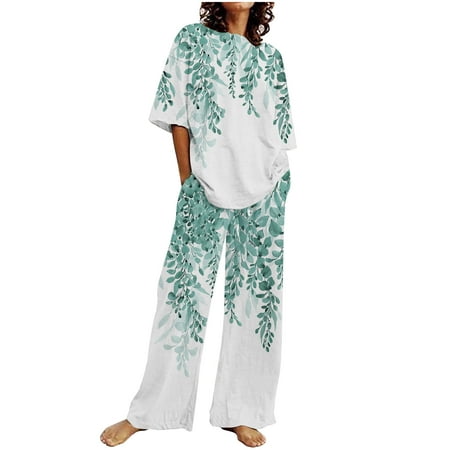 

Wenini Summer Savings Clearance Sets Women s Tie Dye Printed Pajama Sets Sleepwear Round-Neck Short Sleeve Top with Capris Pants Lounge Sets with Pocket # Lightning Deals Green XXL