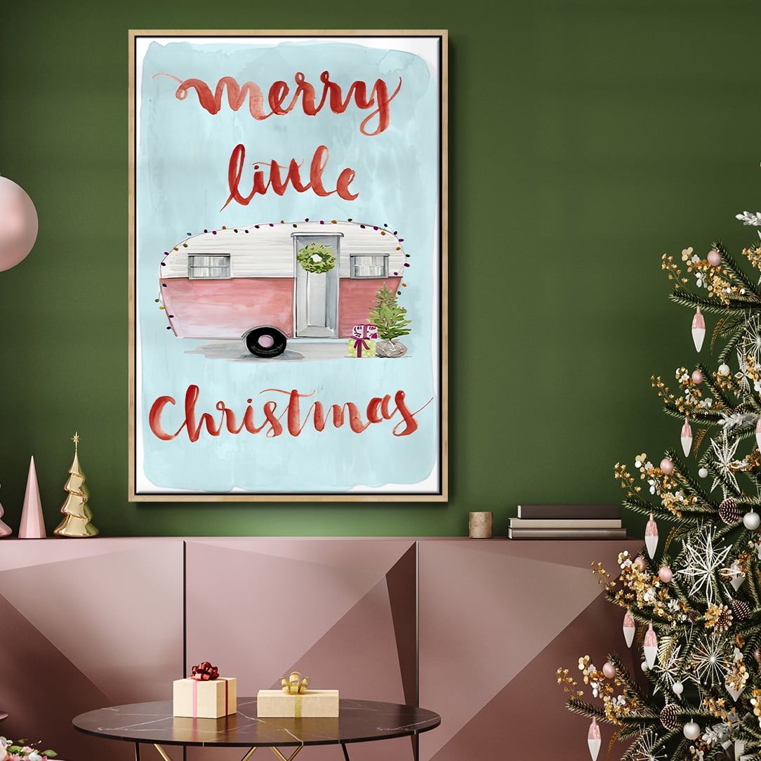 Christmas Cars Collection B - Framed Gallery Wrapped Holiday Canvas - 25 x 37 - Natural Wood Frame