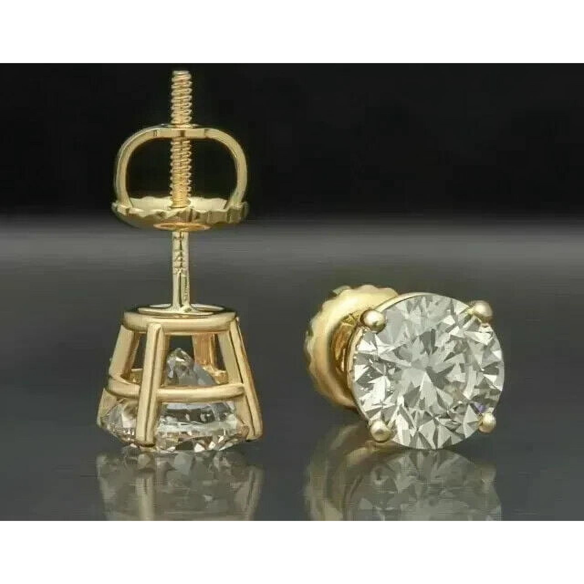 2Ct Round VVS1 White Diamond Solitaire Stud Earrings 14K Yellow Gold Plated 6MM