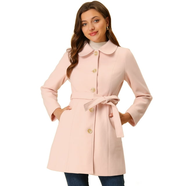 INSPIRE CHIC Manteau Long Trench Élégant d'Hiver pour Femme à Col à Revers Rose P