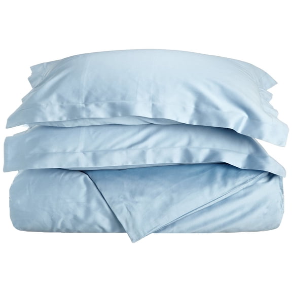 100% Egyptian Cotton Solid Duvet Cover and Pillow Sham Set Light Blue / Full/Queen