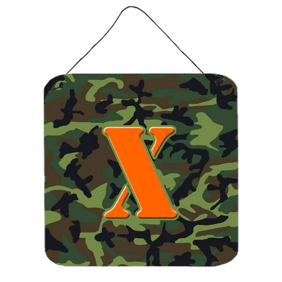 Letter X Monogram - Camo Green Wall or Door Hanging Prints