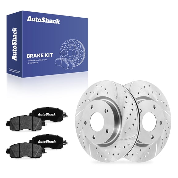 AutoShack Front Vented Drilled & Slotted Silver Zinc Coated Brake Rotors   Ceramic Pads 6-PC Brake Kit Replacement for 2013-2024 Nissan Altima SilverShield Pro 11.65" (296 mm)