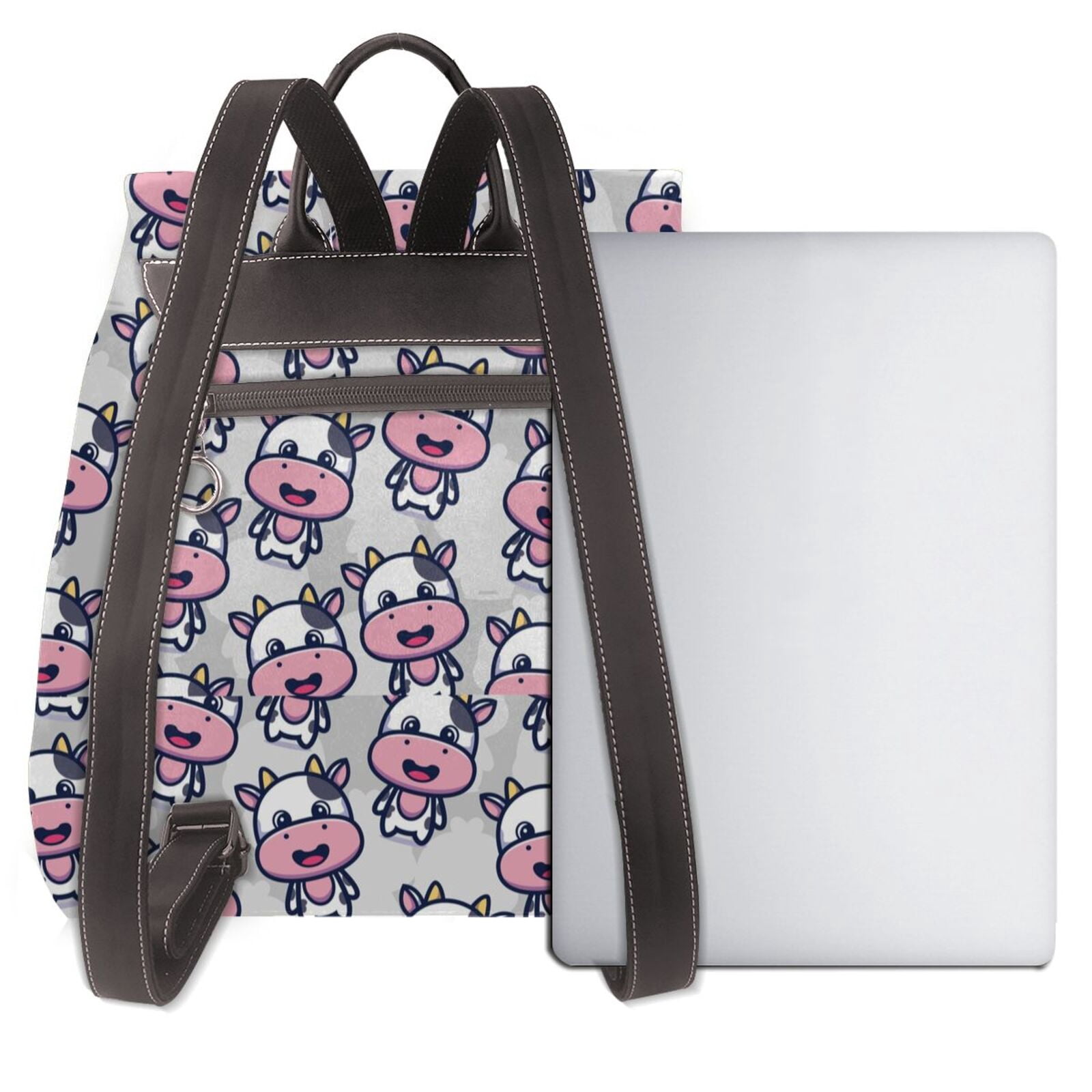 Xecao Baby Cow Print Large Backpack Soft Leather for Women Travel with Compartment, Adjustable Convertible Strap