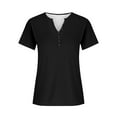 thumbnail image 6 of QATAINLAV Oversized Tshirts for Women Loose Fit Summer Beach Tops Solid Casual Short Sleeve Tees Shirts Casual Button V Neck Henley Shirt Black L, 6 of 7