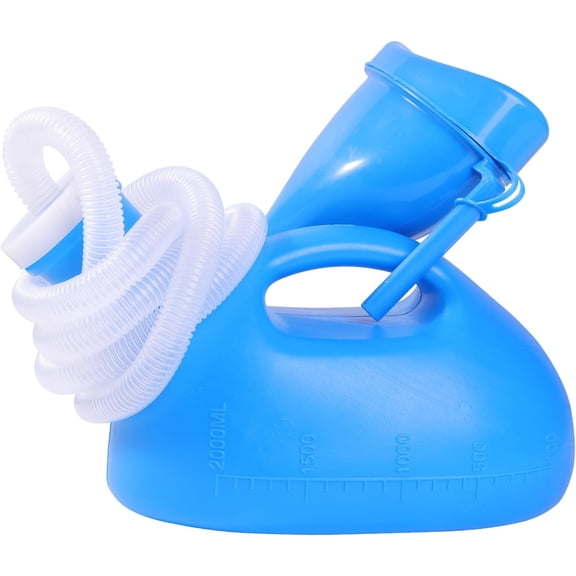 2000ML Spill Proof Male Urinal Bottle with 63 Inch Detachable Long Hose & Sealed Lid, Portable Pee Container for Elderly Bedridden Hospital Home Travel Camping, Blue
