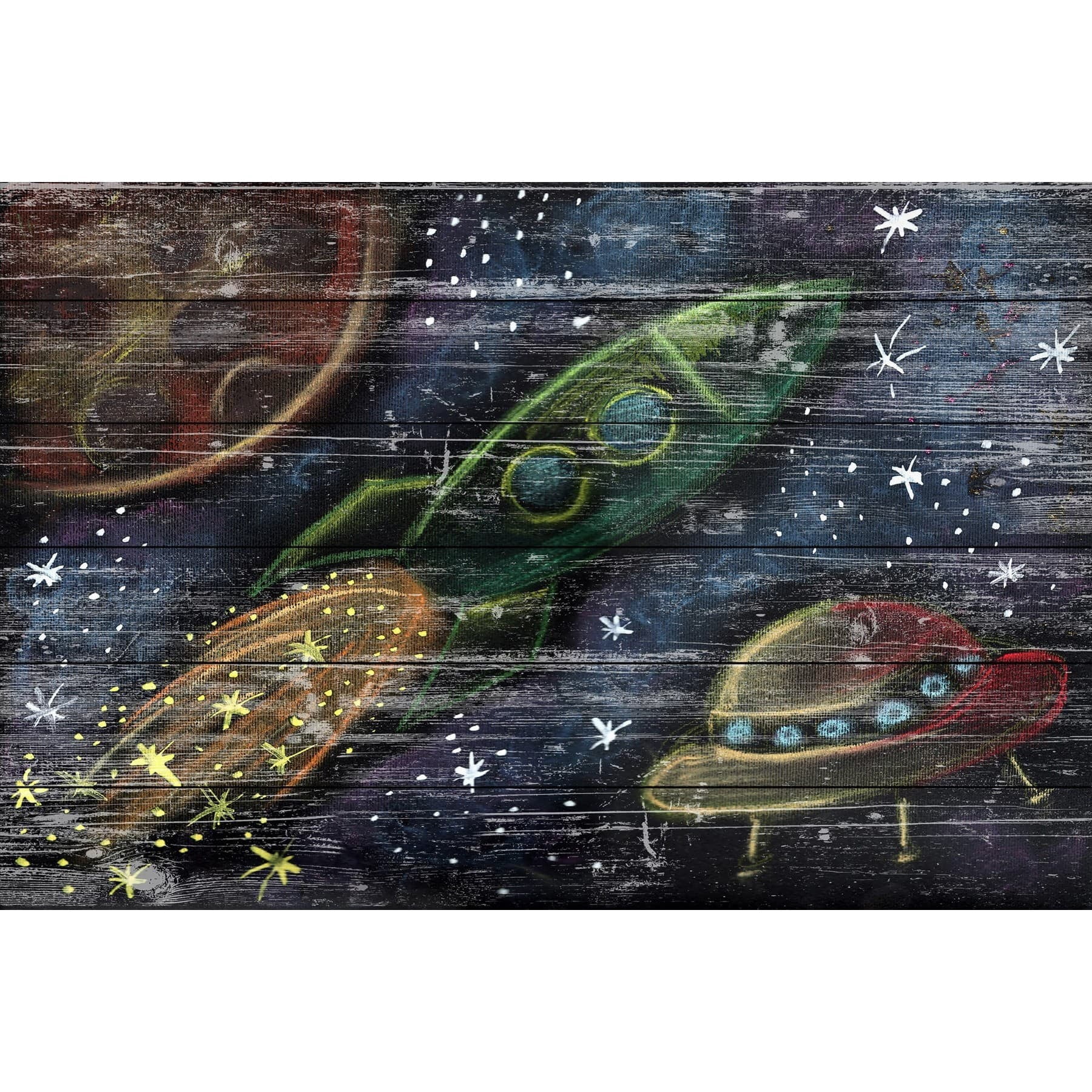 Space Travel II Painting Print on White Wood