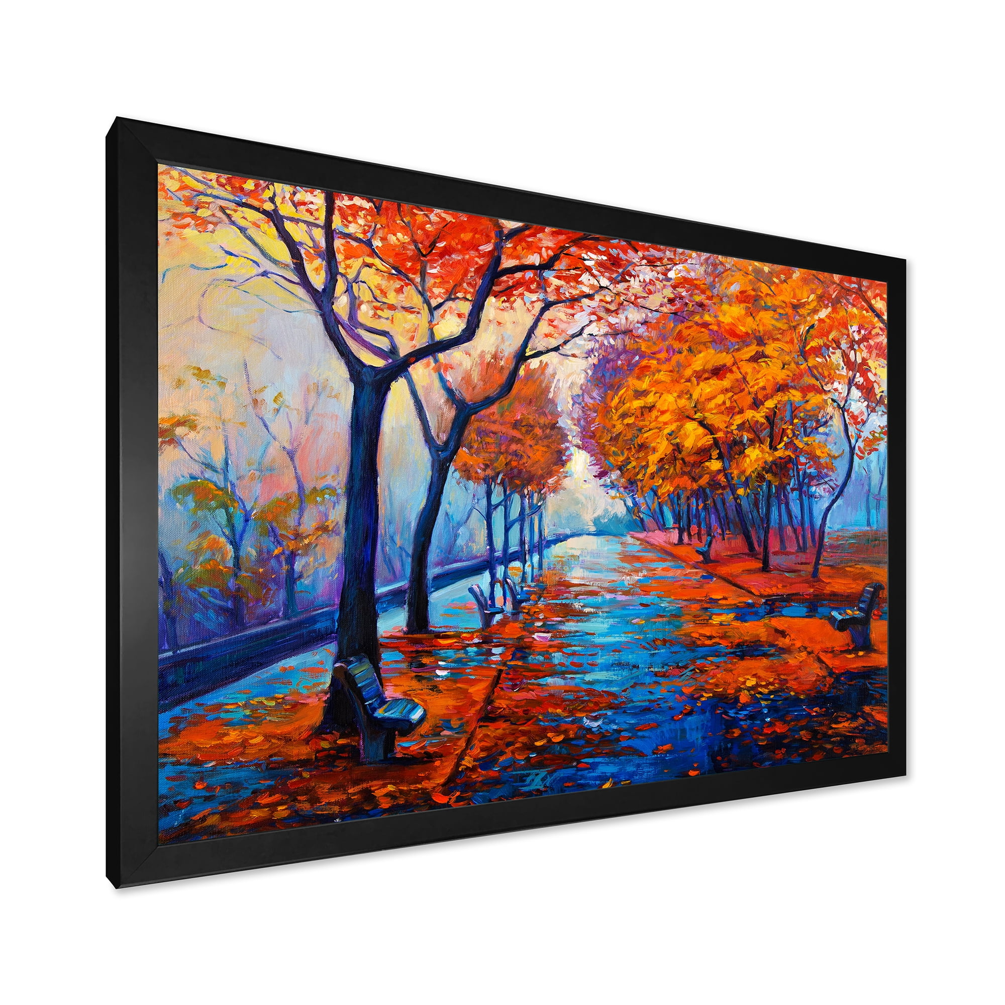 Designart 'Orange Autumn Landscape With Little Road III' Traditional Framed Art Print