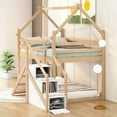 thumbnail image 3 of Twin Size Pine Wood High-Rise Bed Frame with Slide and Staircase, Natural, Bedroom, 3 of 16