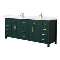 Beckett 84" Green Double Vanity & White Quartz Top (1-Hole) & Gold Trim