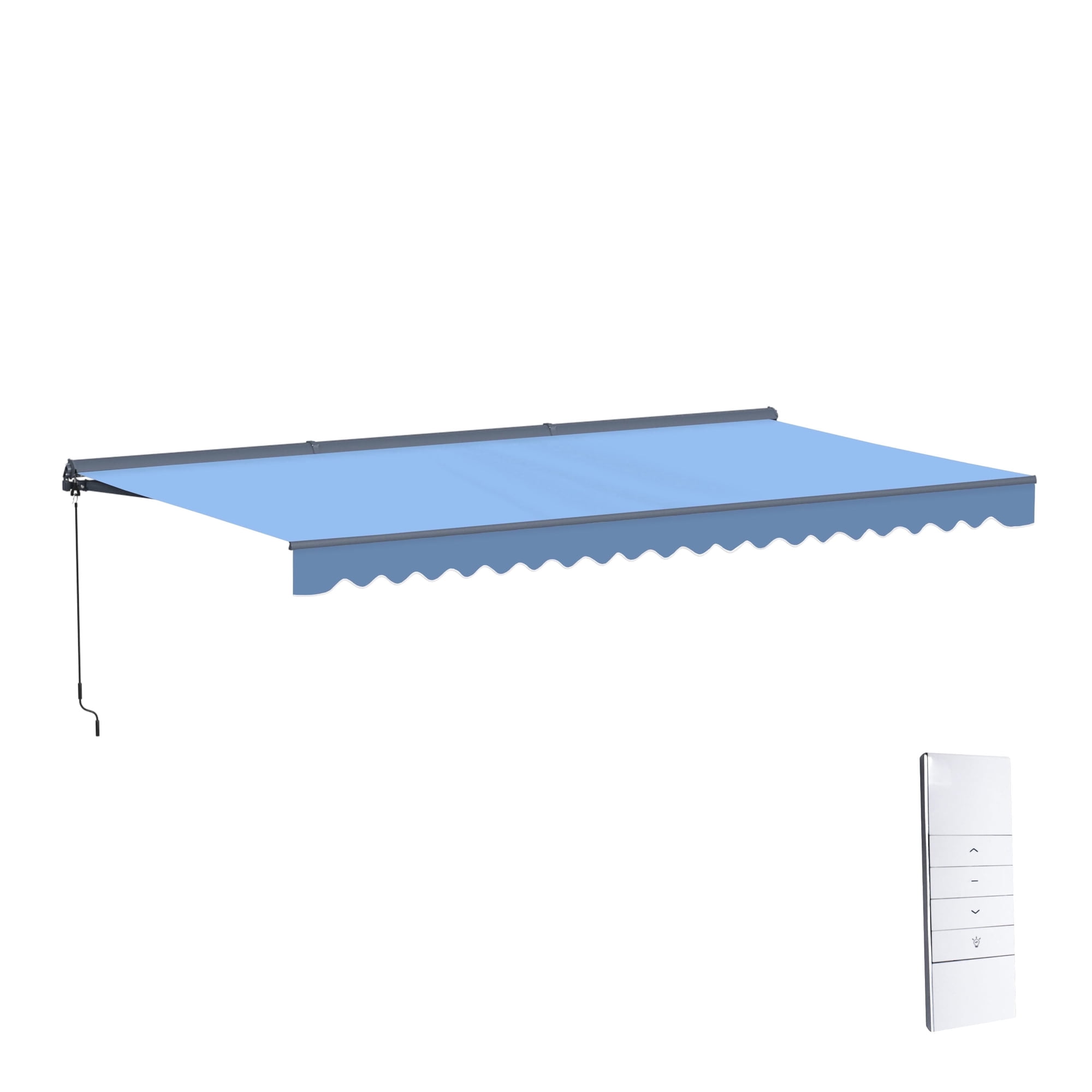 Semi-Cassette Motorized LED Luxury Patio Awning - 16 x 10 Ft - Sky Blue - Moroccan Collection