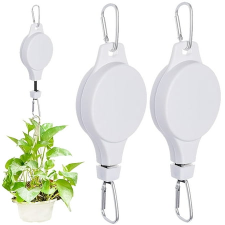 

2 Pack Plant Hook Pulley Elbourn Retractable Plant Hanger Easy Reach Hanging Flower Basket for Garden Baskets Pots Birds Feeder Hang High up and Pull Down to Water or Feed