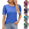 thumbnail image 2 of Gnshining Summer Going Out Tops for Women Casual Elastic Sweatshirts Solid Color Tunic Tops Crew Neck Blouse T-Shirt Short Sleeve Workout Tops, 2 of 3