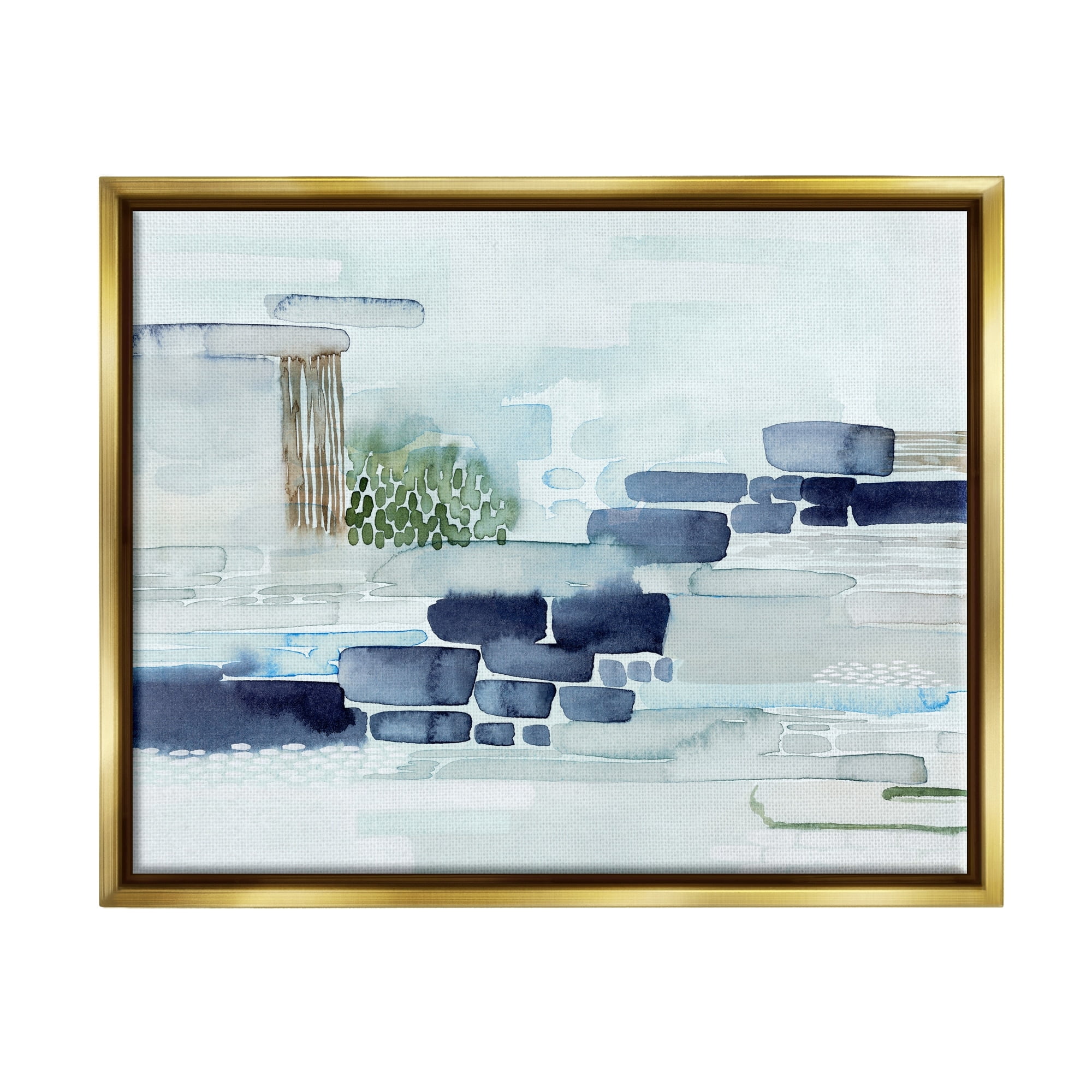 Stupell Industries Modern Abstract Coastal Landscape Organic Blocks Metallic Gold Framed Floating Canvas Wall Art, 24x30, by Grace Popp