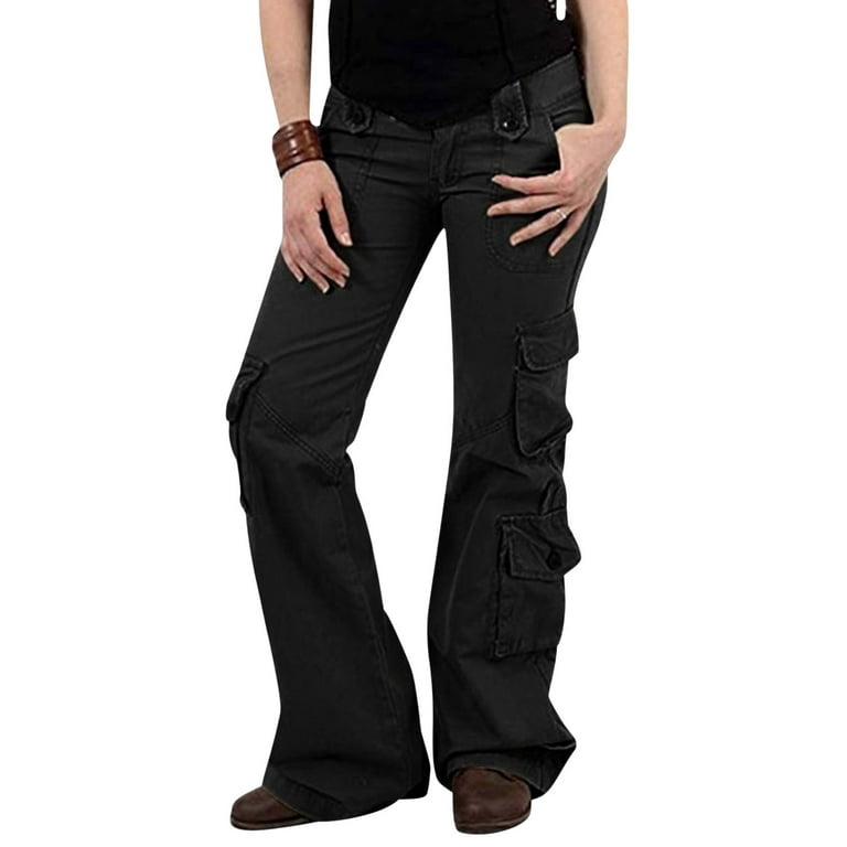 Women Plus Size Cargo Pants Mid-rise Straight Leg Retro Fashion 80s 90s Y2k  Denim Cargo Jeans with Pockets XS-4XL (4X-Large, Black) 