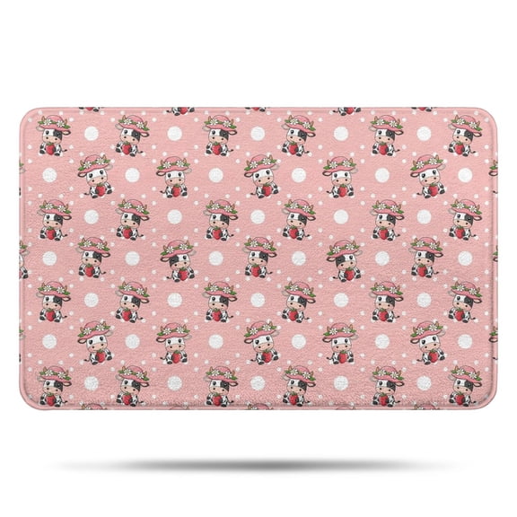 Pink Cow Strawberry Hat Pattern Bathroom Rugs Mat,Non Slip Microfiber Bathroom Rug,Rubber Backing,Soft Bathroom Mats for Bathroom Floor,Tub and Shower,17x27in(43x68cm)
