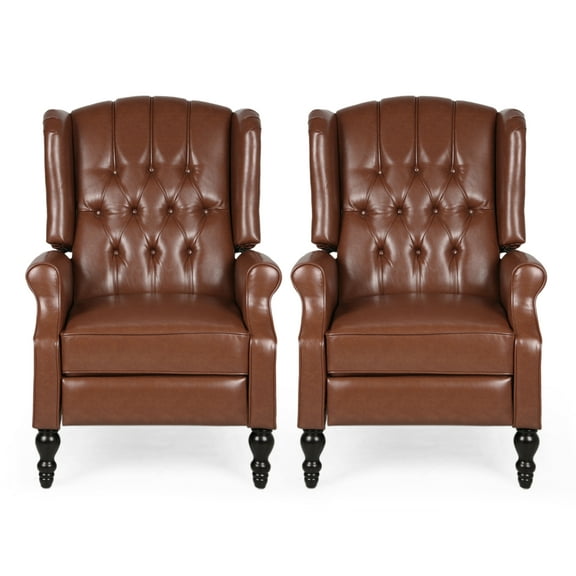 Noble House Bryce Faux Leather Recliners, Cognac, Dark Brown