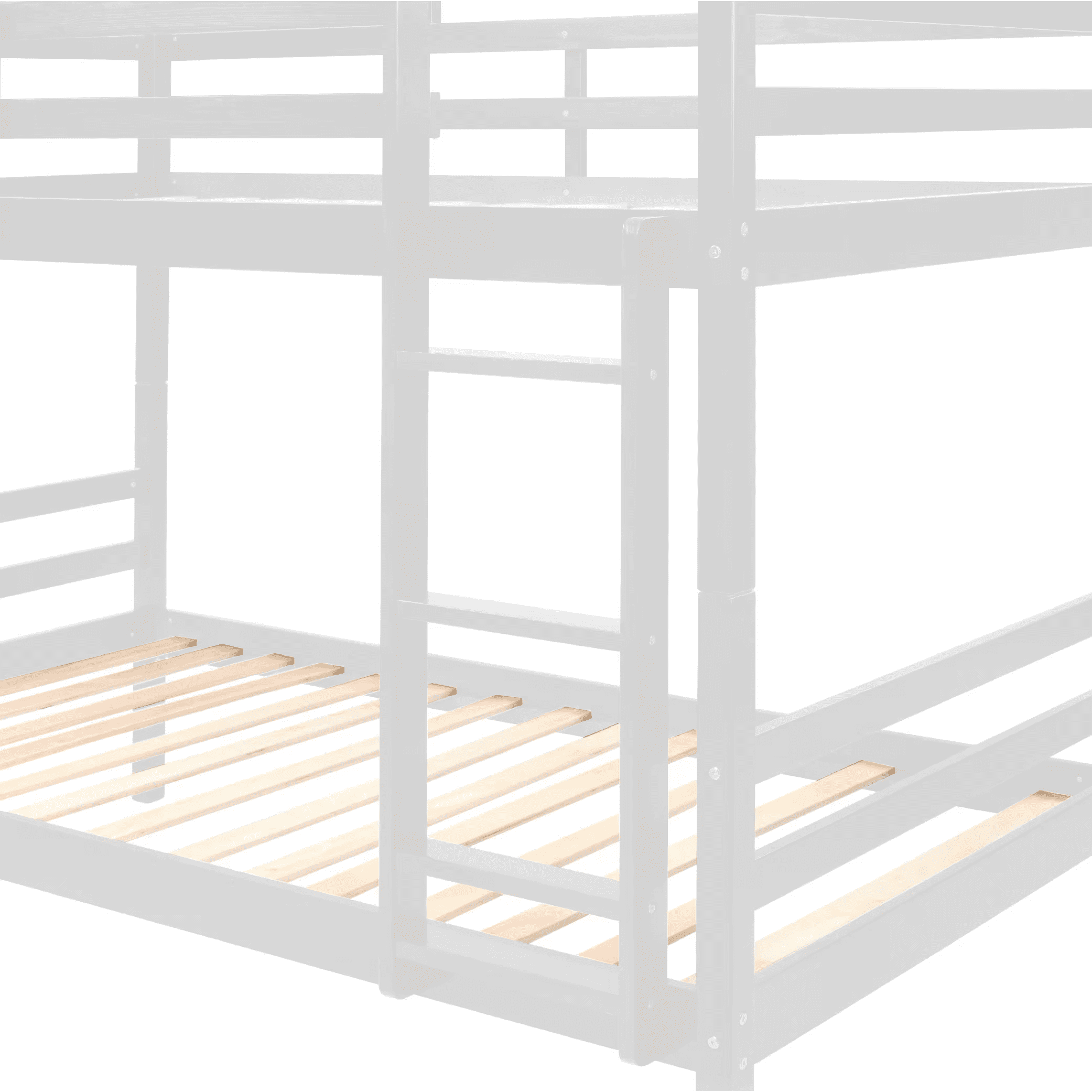 MAYEERTY Twin over Twin Bunk Bed with Ladder, Wooden Bed Frame with High Guardrail and Ladder for Kids, No Box Spring Needed, White
