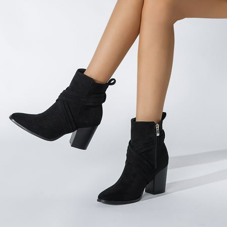 

Women s Shoes Fashion Minimalistic Solid Color Comfortable Zipper High Heel Thick Heel Boots