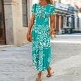 thumbnail image 1 of Robes Longues Bohèmes à Imprimé Floral pour Femmes Été Col Rond Manches Courtes Poches Robe Femme Vintage Décontractée Maxi Robes de Soirée, 1 of 7